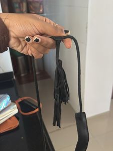 Black Leather Tassel Crossbody