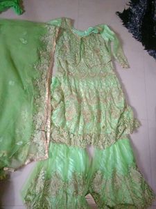 Mint Green Embroidered Sharara Suit