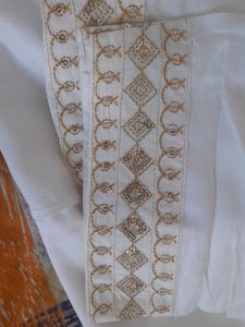 White Kurti Set With Golden Deign