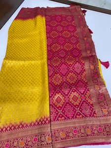 Party Type Yellow And Pink Saree