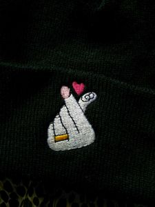 Black Embroidered Beanie