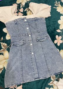 Denim Mini Dress with Puff Sleeves