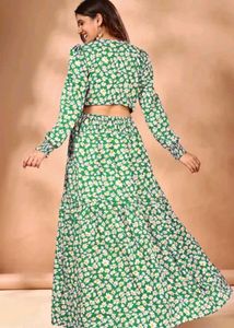 Woman Green Flower  Print Dress