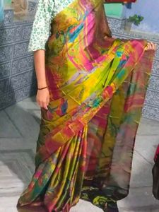 moss silk Colorful Printed Saree
