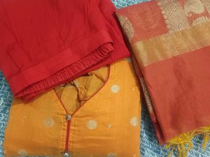 Mirror Work Kurta Set With Banarasi Dupatta