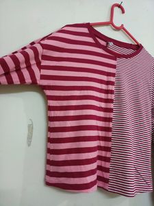 Teamsprit Tshirt Top , Striped Panelled Drop Shoul