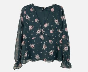 H&M Bottle Green Floral Top