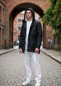 Unsex Black Hooded Parka Jacket