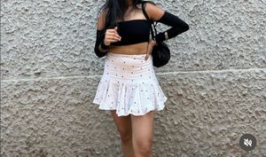 White Skirt with Embroidered Little Flowers