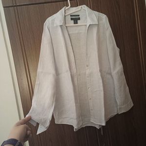 Tahari Linen Button-Down Shirt blue and white