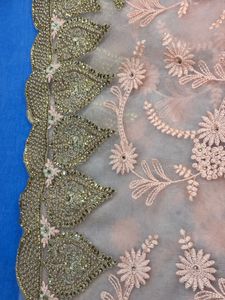 Peach Embroidery Net Sari