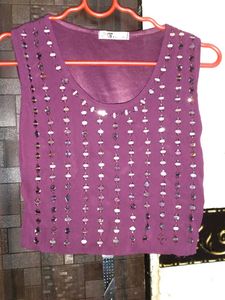 Purple Embellished Crop Top