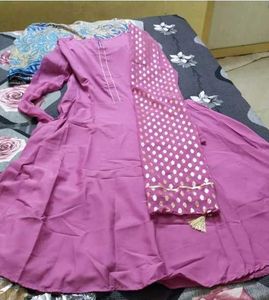 Crepe French Rose Color Anarkali With Duppata