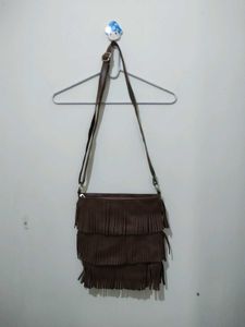 Brown Sling Bag With Fringes