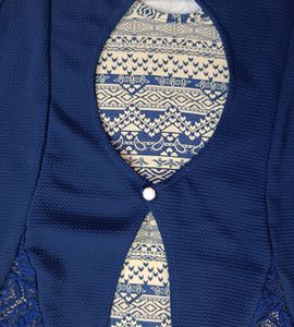 Prussian Blue Three Quarter Sleeve Embroidered Top