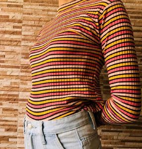 Striped Mock Neck Top