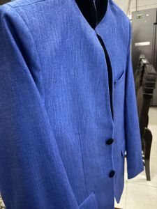 Stylish Blue Blazer with Black Collar