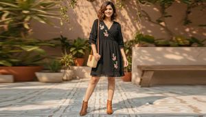 Floral Embroidered Black Dress