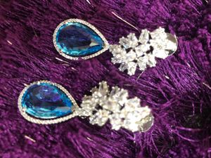 Cubic Zirconia Drop Earrings (big Blue Swarovski)