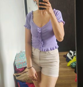 Cute Fitted Purple Crop Top
