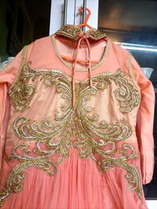 Peach &amp; Gold Embellished Ethnic Gown