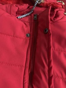 Red quilted long jacket