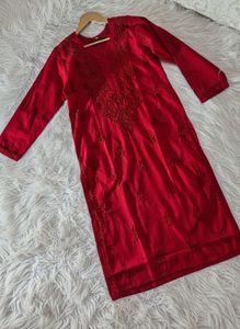 Red Embroidered Kurta