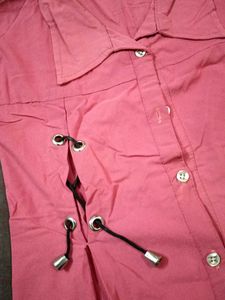 Pink Lace-Up Detail Shirt