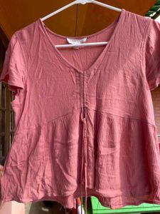 Cute Pink Tie-Front Top