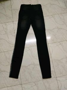 Distressed Black Jeans with Side Detail
