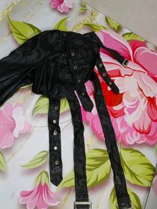(1123)Black Faux Leather Buckle Sleeve