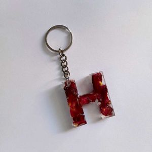 Real Rose Preserved Key Chain H Alphabet