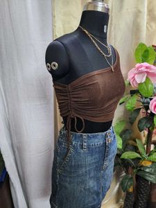 H&amp;M One Shoulder Drawstring Top