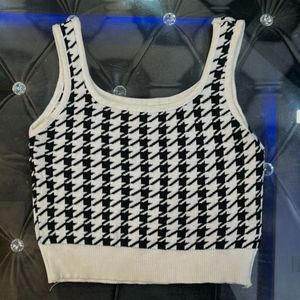 Houndstooth Knit Crop Tank Top