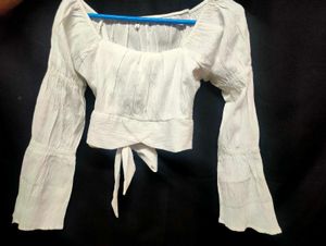 White Long Sleeve Crop Top