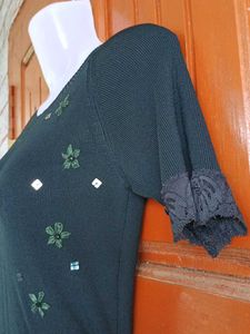 Black Embellished Top &amp; Geometric Skirt Set