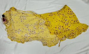 Yellow Floral Print Wrap Skirt