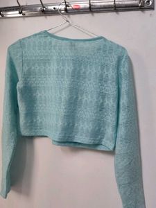 Blue Cropped Long Sleeve Top