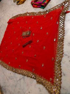 Red pure goreagette saree. with Mirror Work 😍
