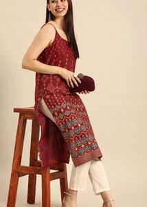 Maroon Printed Kurta