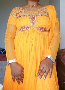 Orange Churidar With Stonework