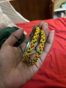 Beautiful Bangles With Green And Maroon Stones
