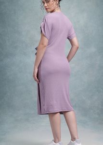 Women Lilac Ribbed Midi Dress