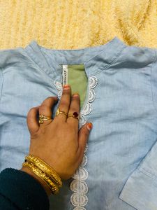 Blue, green colour skirt, stylish top