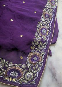 Purple Embroidered dimond work saree
