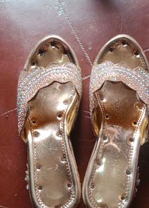 Sparkly Gold Wedge Slides