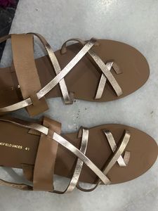 Tan And Gold Criss Cross Flat Sandal Brand New