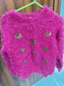 Pink Sequin Heart Girls Sweater