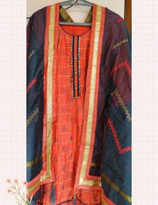 Elegant Orange & Grey Kurta With Duppata