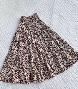 Brown Floral Tiered Maxi Skirt